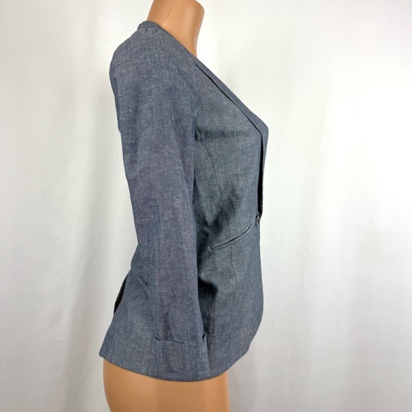 J. Crew Women’s Sz Petite 0P Blue Linen Cotton Blazer Jacket Classic One Button - Picture 3 of 12